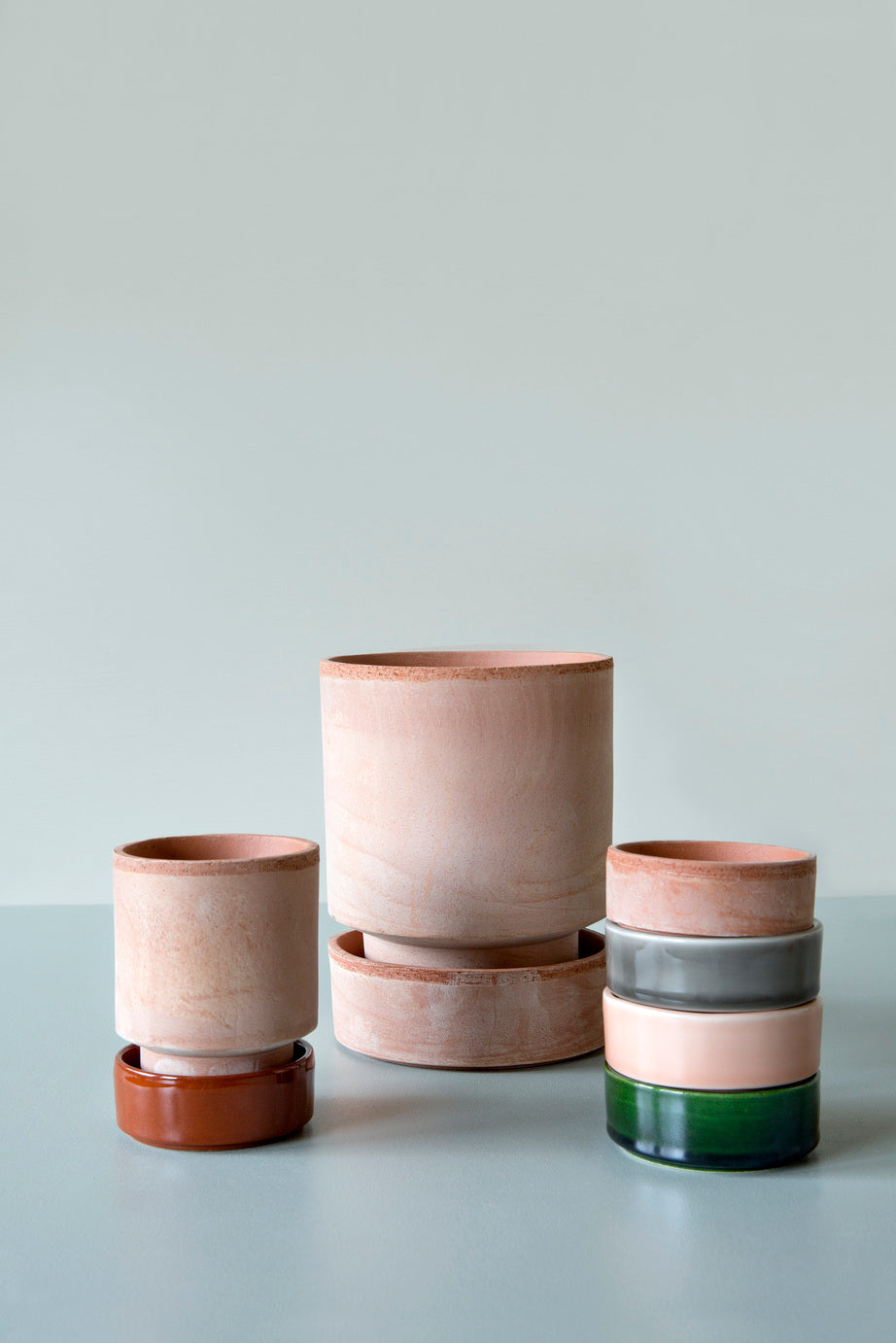 Hoff krukke, raw rosa + grå underskål, gulvkrukke